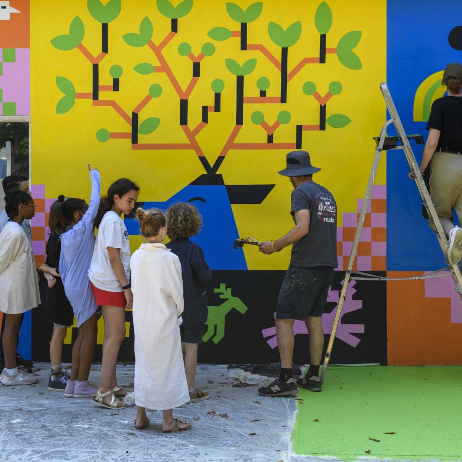 Réalisation d'une fresque à l'école Thiers. Projet EAC Guillaumit.